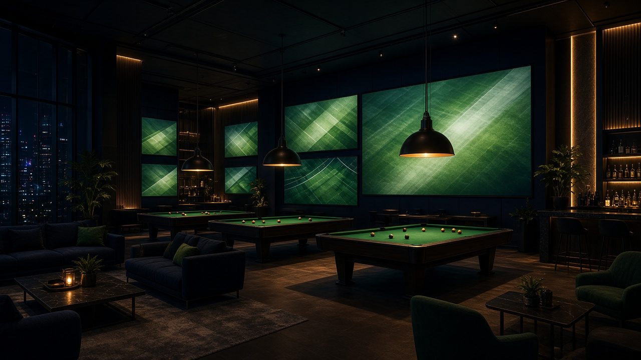 AI-generated concept of a sports lounge with big screens and pool tables